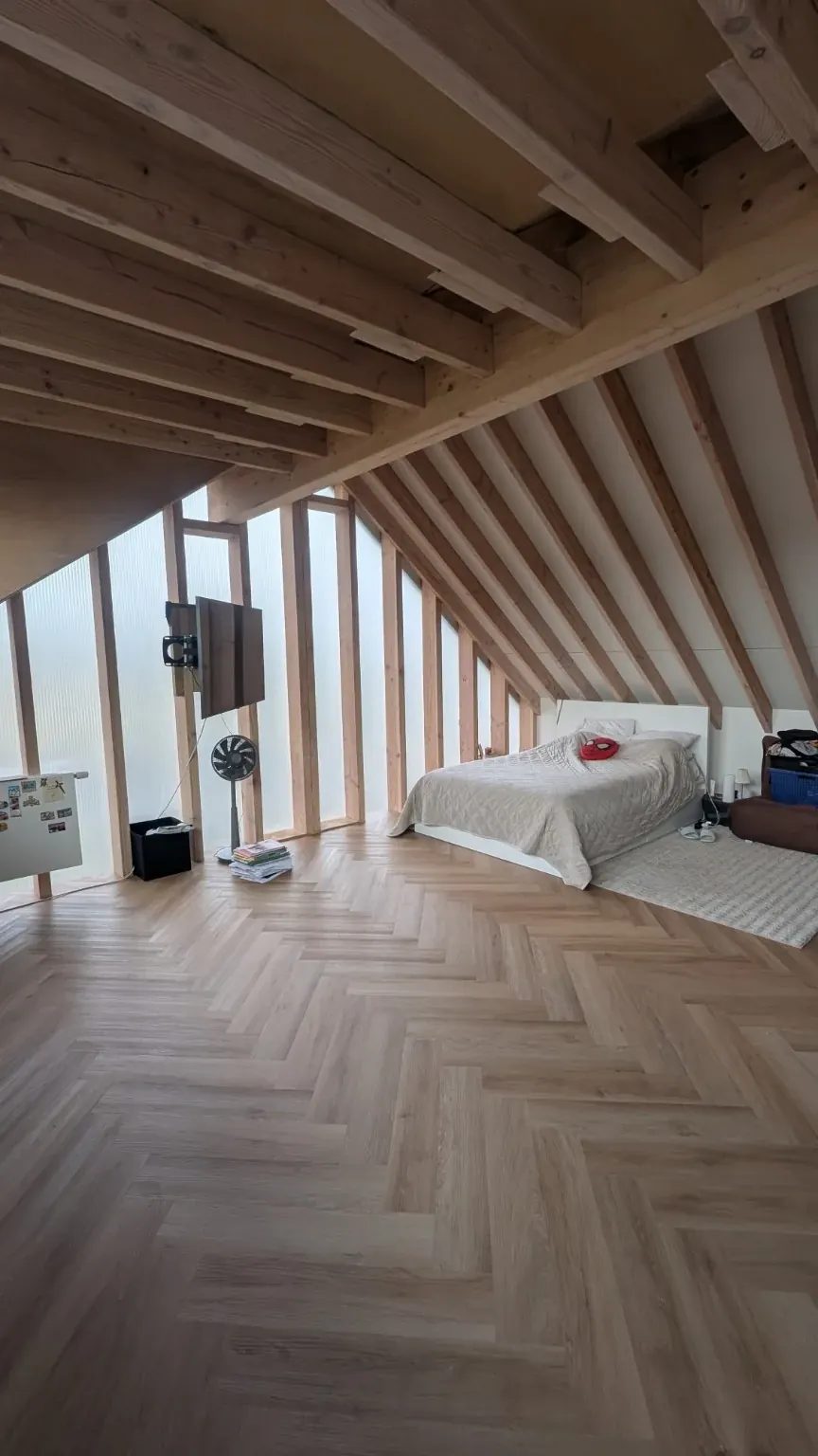 Interior with an exposed timber structure